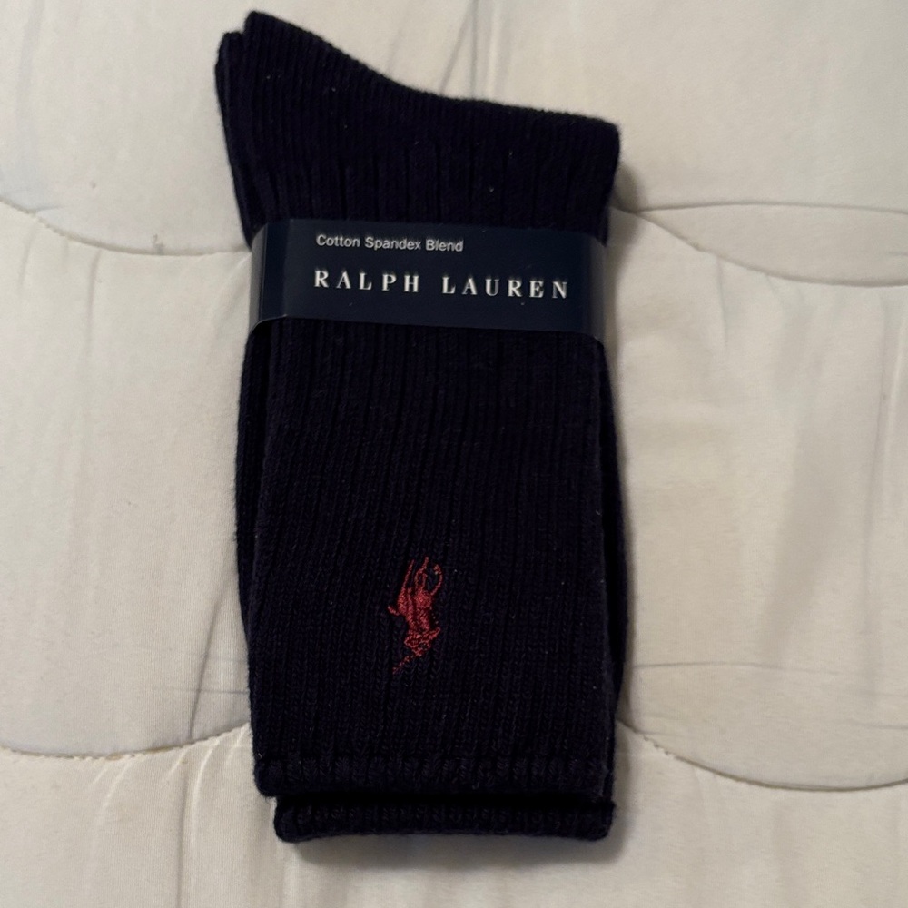 Ralph Lauren Navy blue Ribbed Socks with Red Pony Logo